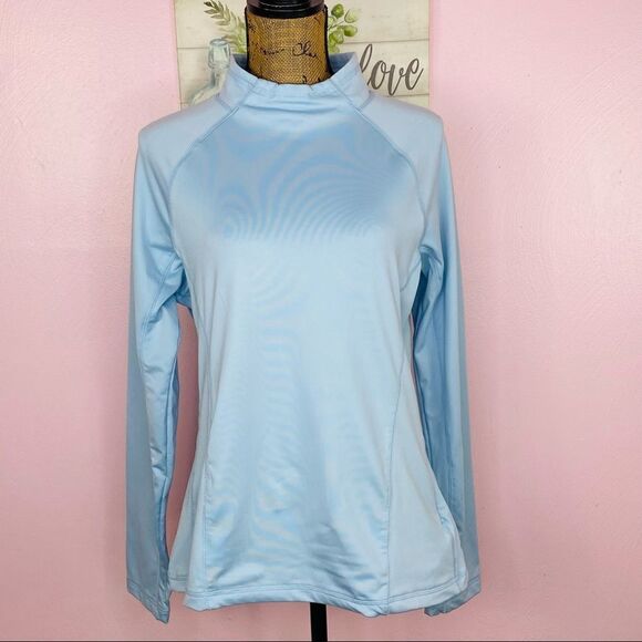Jockey Mock Neck Pullover Nylon Sweatshirt Long Sleeve Blue Large - Picture 1 of 9